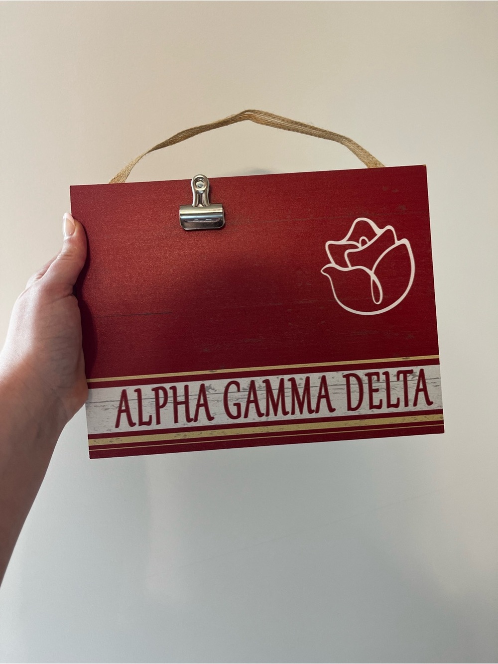 Alpha Gamma Delta Wooden Clip Sign - Red and White